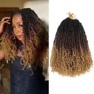14 Inch Yanky Twist Crochet Hair - 8 Packs (30 Stands/Pack) Mini Passion Twist with Curly Ends Synthetic Pre-Looped Crochet Braids Braiding Hair(14 Inch, 1B/30/27)