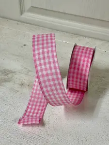 1.5 Inch By 10 Yard Light Pink And White Gingham Check Ribbon