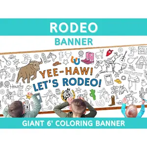 Rodeo Cowboy Giant Coloring Banner | Bull Cowgirl Table Runner Paper Tablecloth Kids