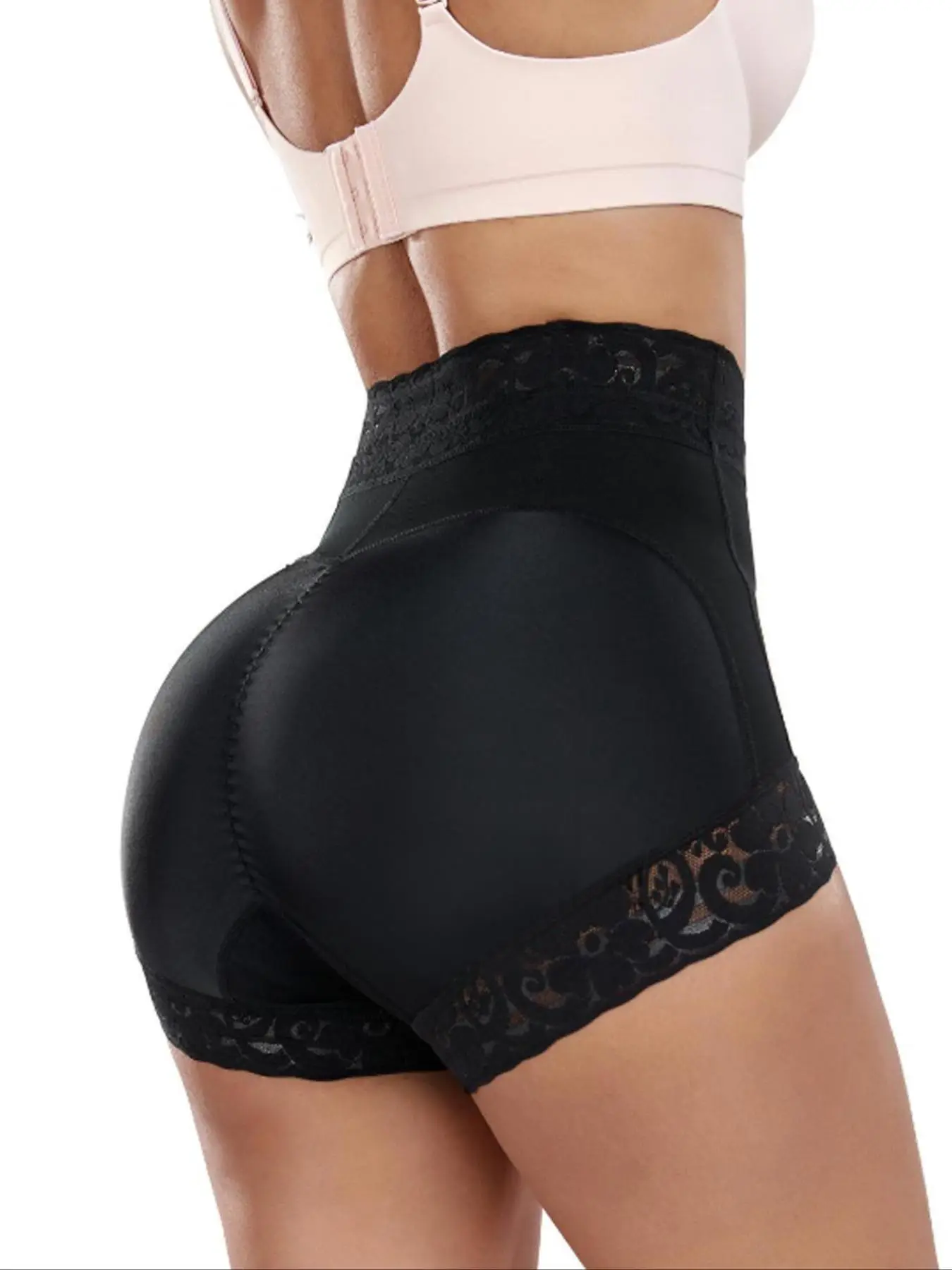 Women's Contrast Lace High Waist Shapewear Shorts, High Stretch Seamless Shaper, Tummy Control Butt Lifter, Ladies Shapewear Bottoms for Yoga Gym Work
