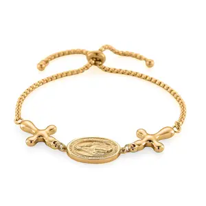 Miraculous Medal Bracelet in ION Plated Yellow Gold Stainless Steel 69In Christmas Gifts