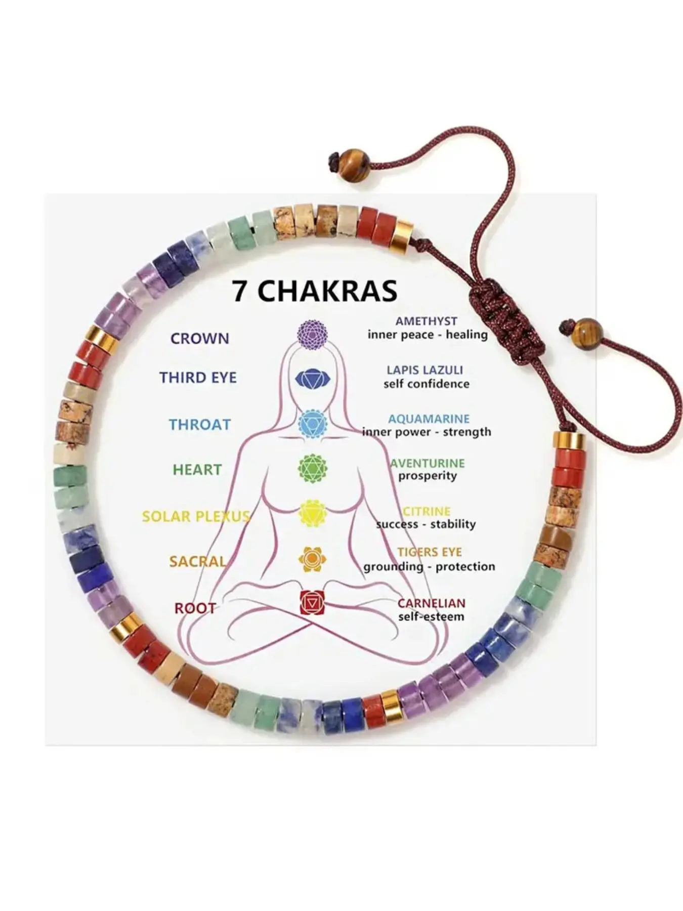 Boho Women's Chakra Adjustable Crystal Beaded Bracelet Adjustable Stack Bangle Crystal Bracelets with Crystal and Healing Stones, 7 Chakra Crystals for Anxiety Relief, Daily Wear Meditation Jewelry