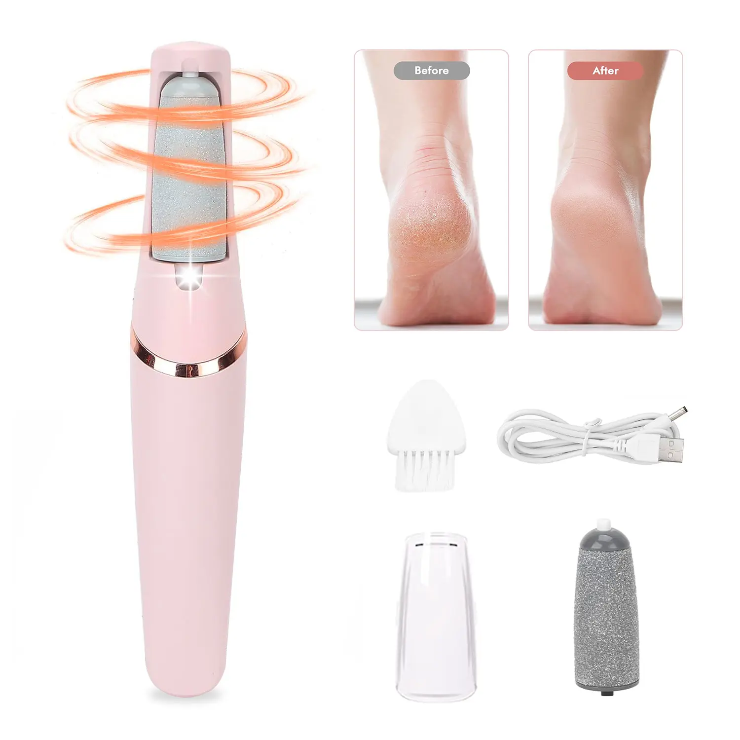Electric Foot Callus Remover – Professional Pedicure & Manicure Tool for Cracked Heels, Dry Skin & Cutics | Cordless & Rechargeable Cleanser with Removable Brush | callusremover & Daily Cleansing & Nail Care for Men & Women | Perfect Holiday Gift Pink, Ex