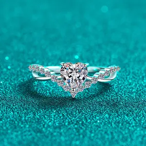 Ivory Élan Women's Original Design Ring with 1 Karat Heart Shape Moissanite, Electroplated S925 Sterling Silver