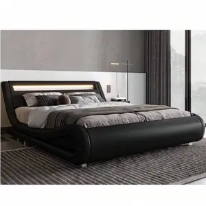 Allewie Full/Queen/King Size LED Platform Bed Frame With Adjustable Headboard, No Box Spring Need, Easy Assembly, Faux Leather In Black/Grey/White And Black * Bed Frame Queen Queen Bed Frame Bed Frame Full Full Size Bed Frame King Size Bed Frame Twin Bed
