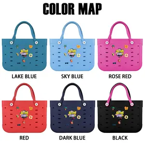 Women's EVA Tote Bag - Large/Medium/Small Capacity, Lightweight Waterproof Beach Shoulder Bag with Decorative Accessories for Daily Use, Pool, Camping