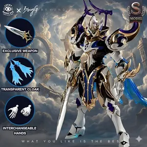 Authentic High-Action Armor Model Kit, Fantasy Knight Assembly Set with Giant Sword & Semi-Transparent Blue Cloak, Beginner-Friendly Collectible Gift, Action Figure