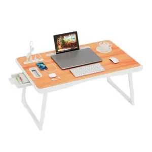 Ultra Large Portable Laptop Bed Table - Multi functional tray holder with cup holder and drawer, USB, fan, and light - Perfect for eating, reading, and writing on beds, sofas, floors - Stable, durable, and foldable
