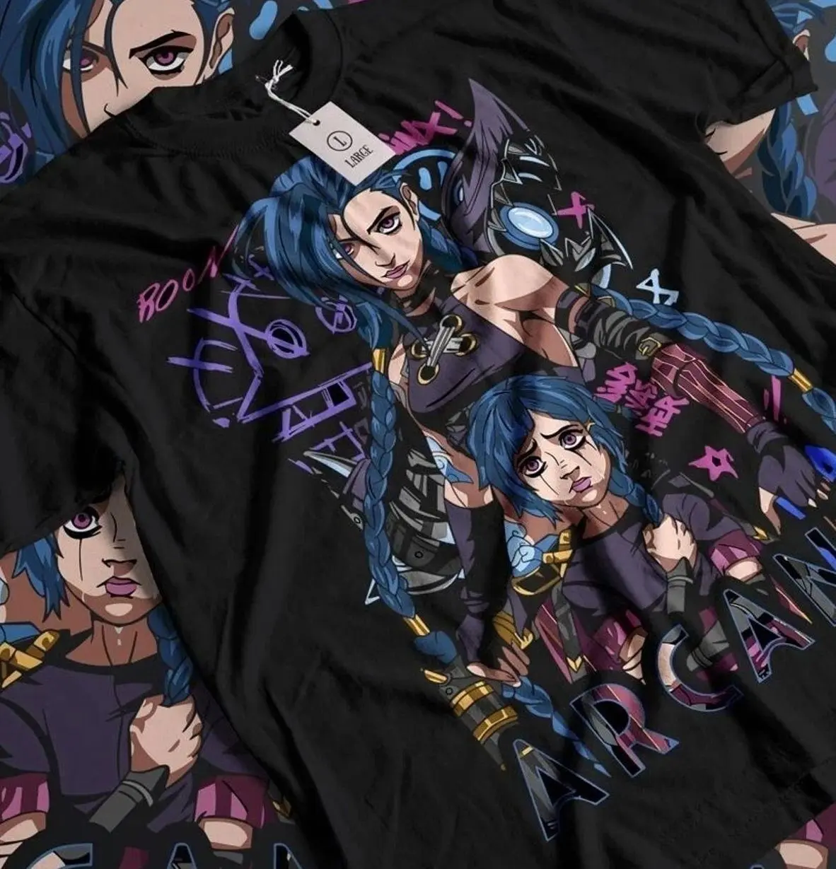 Jinx Arcane T-Shirt Japanese Anime Cartoon Jinx Arcane Graphic T-Shirt All Size LCT X4Y