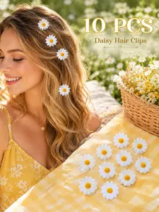 10pcs Floral Invisible Hair Clips Set, Suitable For Braids, Adjustable Hair Rings, Daisy Flower Hair Accessories, Wedding, Vacation, Beach, Summer Hairstyle Decor For Women, Head Accessories