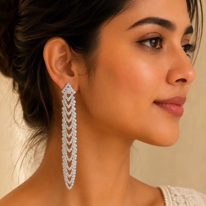 Women's Layered Long Diamond Stone Earrings - Lightweight Formal Jewelry for Parties, Weddings
