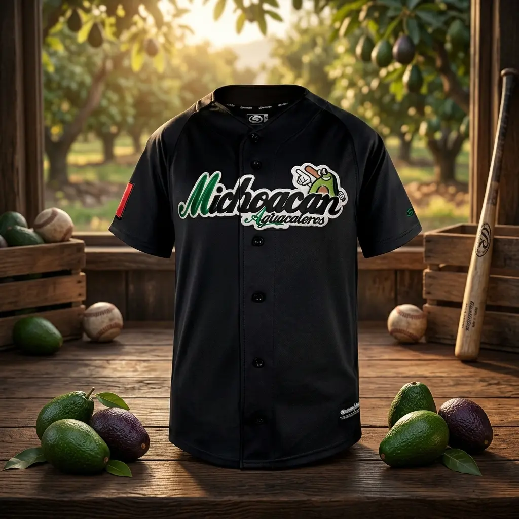 Black Aguacateros de Michoacán Baseball Jersey, Unisex Button-Up Sports Shirt, Breathable Mesh Athletic Jersey, Mexican Streetwear for Men & Women