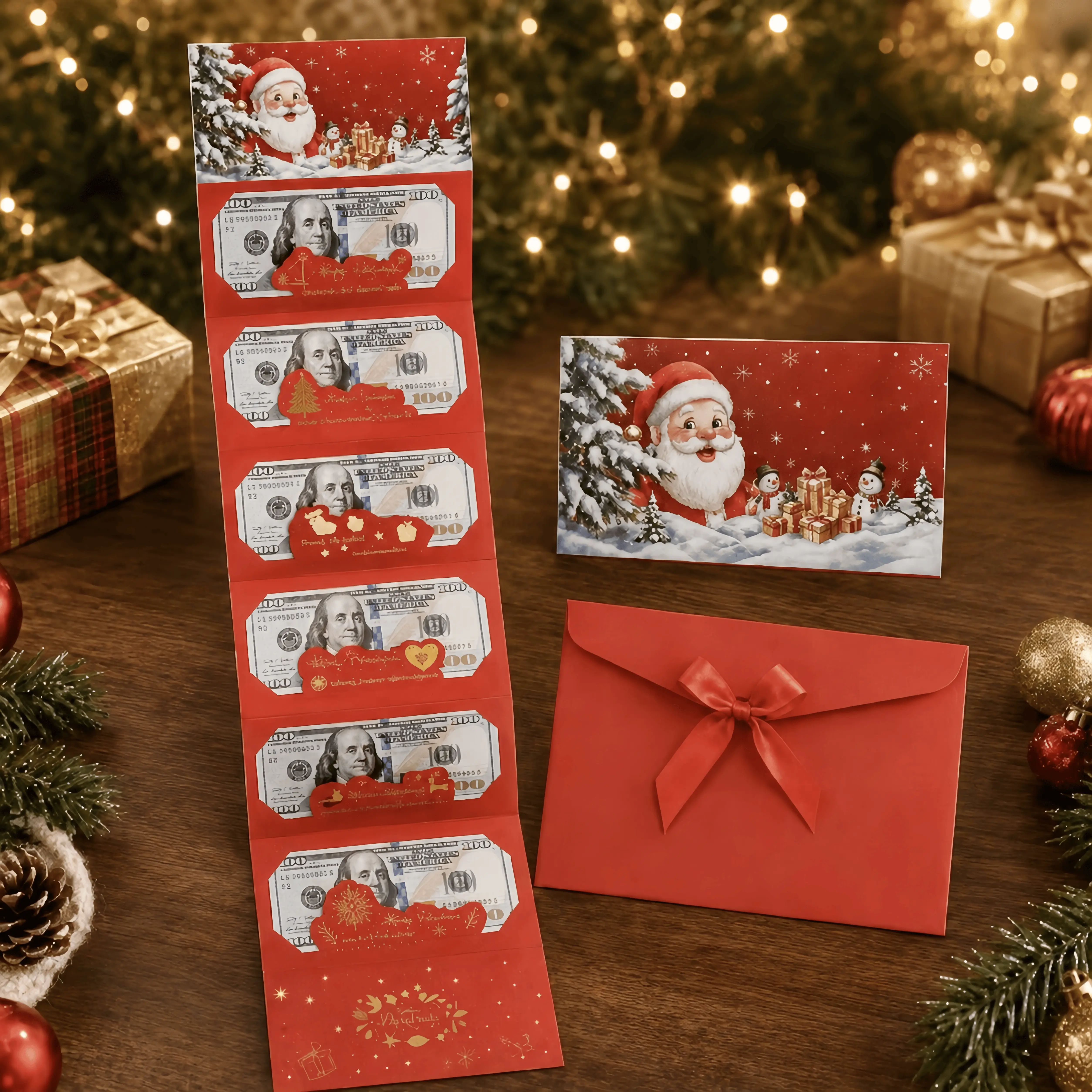 2/4 Pcs Christmas Money Envelope for Cash, Creative Folding Money Holder with 6 Slots, Luxury Paper Cash Gift Card Holder, DIY Holiday Money Gift Envelope for Xmas, Women Men Girls Boys Mom Dad