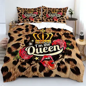 2/3Pcs Leopard Print Duvet Cover Set, Crown Roses Pattern Bedding Set, Soft Material, All-Season, Cozy Breathable, for Women, Perfect Gift for Wife, Girlfriend. Includes 1 or 2 Pillowcase - No Filling/Zipper Closure