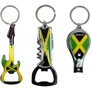 TSY TOOL 3 Pack Jamaica Keychains Country Metal Keychain, 3 Bottle Opener, Nail Clipper, Guitar, Patriotic Souvenir Keychains, Car Keys, Gift, Bulk TSY TOOL