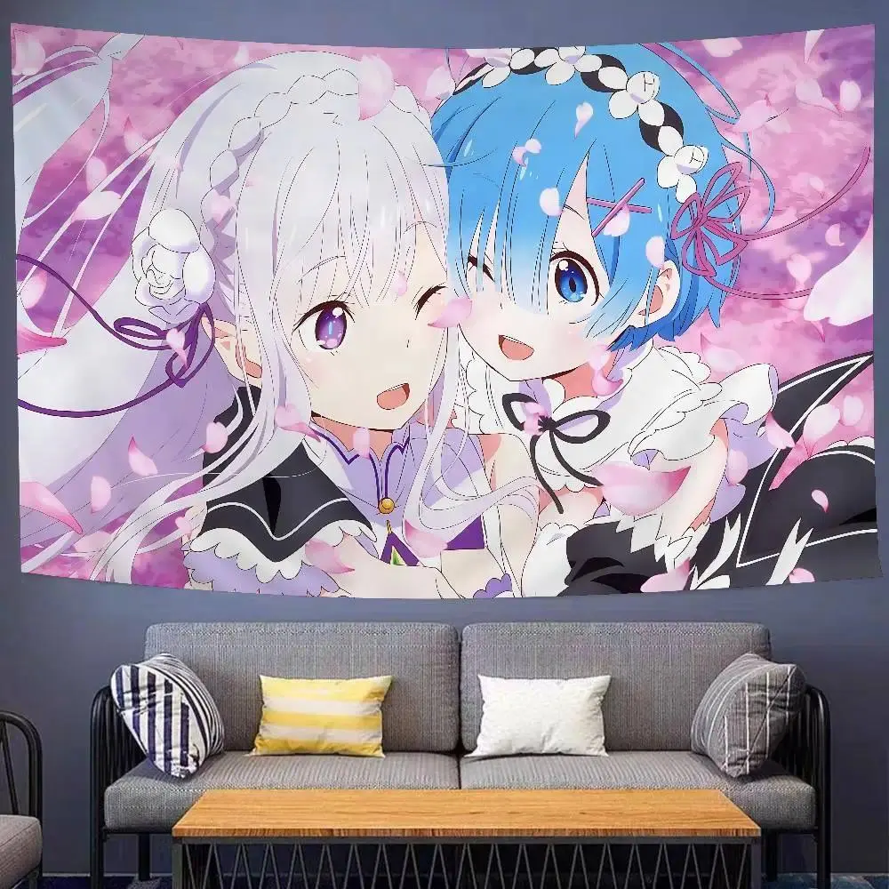 Re Zero Anime Printed Wall Tapestry, Science Fiction Art, Room & Home Decor, Blanket, Bedroom, Dorm, Gaming Room, Party Backdrop, Photo Booth, Aesthetic, Boho, TikTok Room Lightweight White