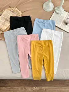 6-Piece Knitted Thermal Long Pants for Toddlers, Must-Have for Fall and Winter, Soft and Simple, Versatile, Casual, Warm, Cozy, and Comfortable, Suitable for Daily Wear, Easy to Pair with Various Tops, Basic and Practical, Girls' Clothing, Fashion Bottoms