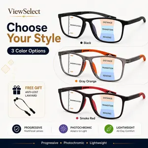ViewSelect Progressive Blue Light Blocking Reading Glasses - HD Anti-Fatigue Computer Frames with Spring Hinge for Men & Women (Black, Orange, Clear)