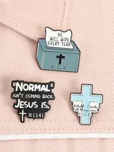 3 Piece Set Christian Faith Jesus Enamel Pin Bible Verse He Will Wipe Every Tear Behold I Make All Things New Alloy Brooches Lapel Backpack Badge Fashion Jewelry Accessories, Gift Idea, Gifts for Friends