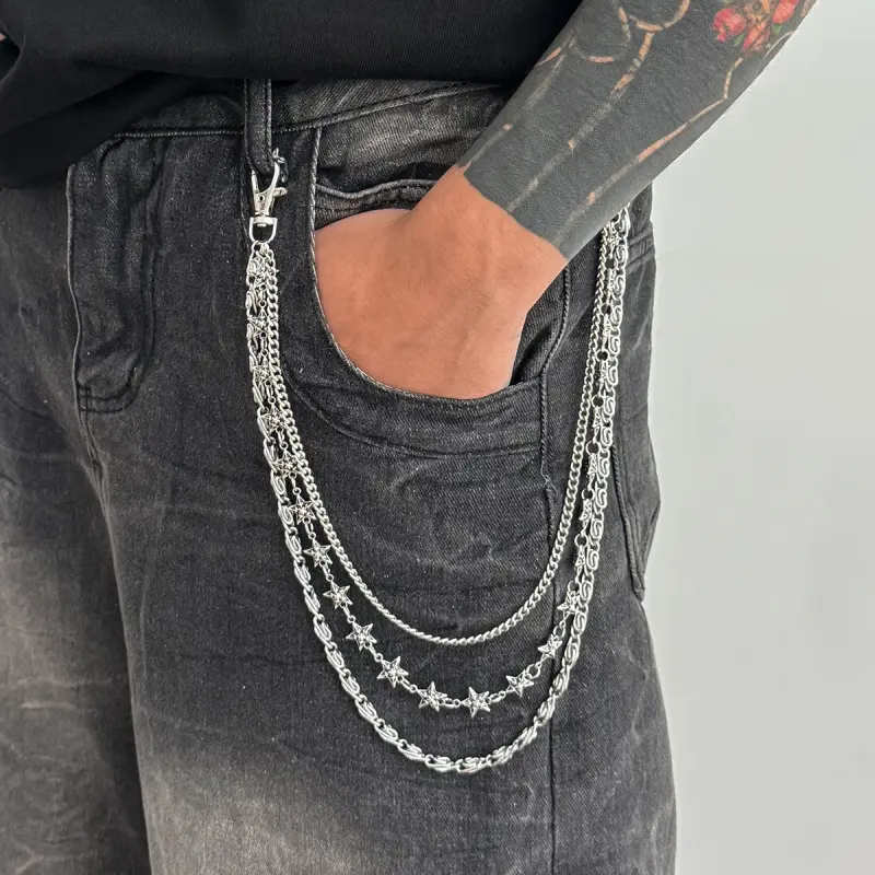 Hip Hop Star Layered Pants Chain for Men Women, 3-Tier Silver Tone Jeans Chain, Gothic Star Charm Waist Chain, Punk Rock Trousers Chain for Streetwear Casual Outfits