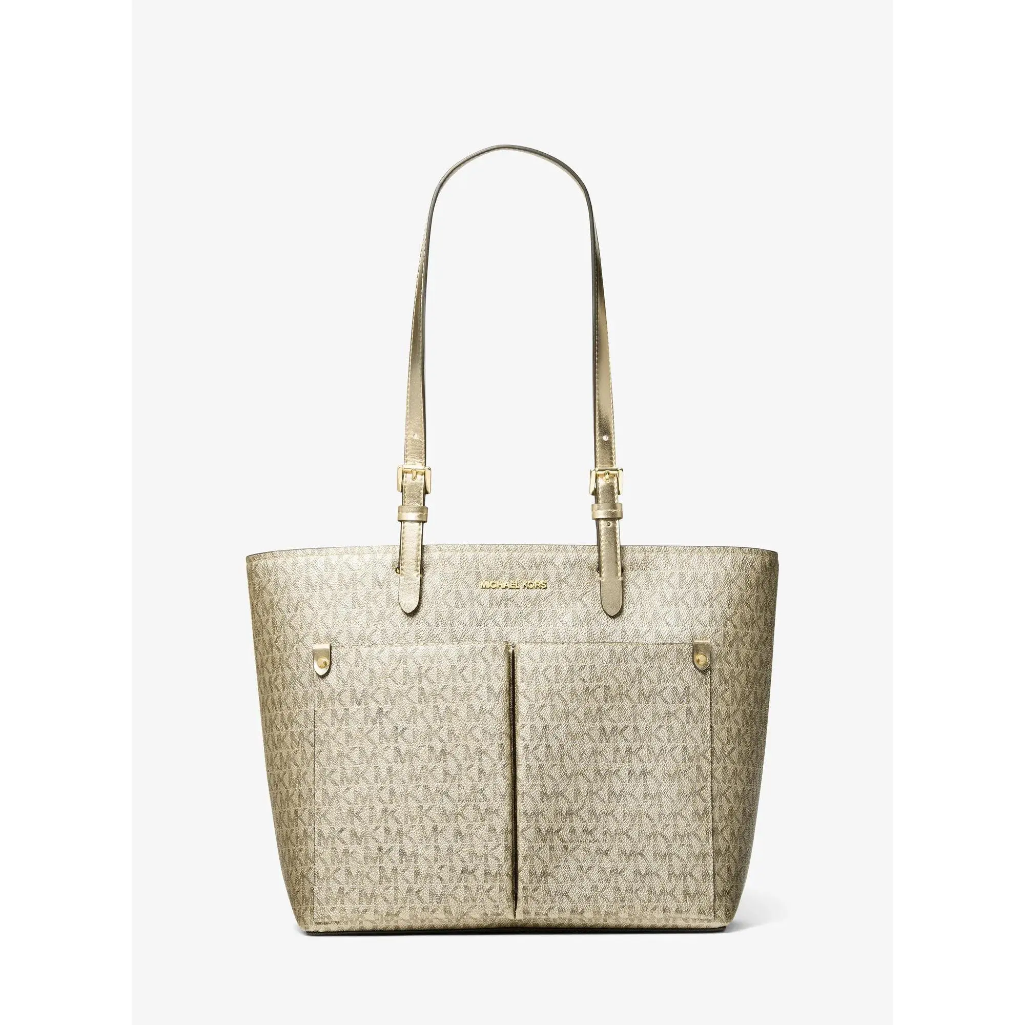 Jet Set Medium Metallic Signature Logo Pocket Tote Bag