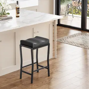Counter Height Bar Stools Set of 2, 26.2" Modern Barstools with Thick Seat, Metal Frame & Footrest, Faux Leather Saddle Stools for Kitchen Island, Dining Room