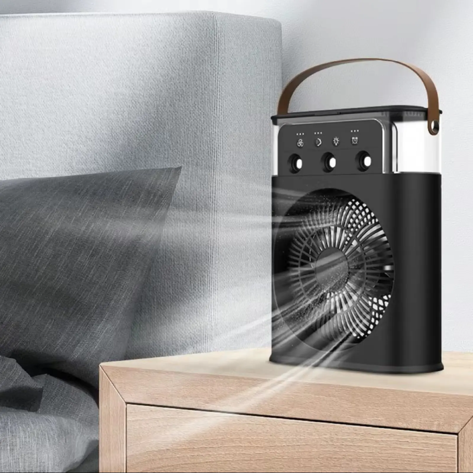 Portable Evaporative Air Cooler Fan, Multifunctional Cooling Fan with 7 Color Night Light, 3 Speeds & Spray Modes, 600ML Water Tank, 1/2/3h Timer, Mini Cooling Fan