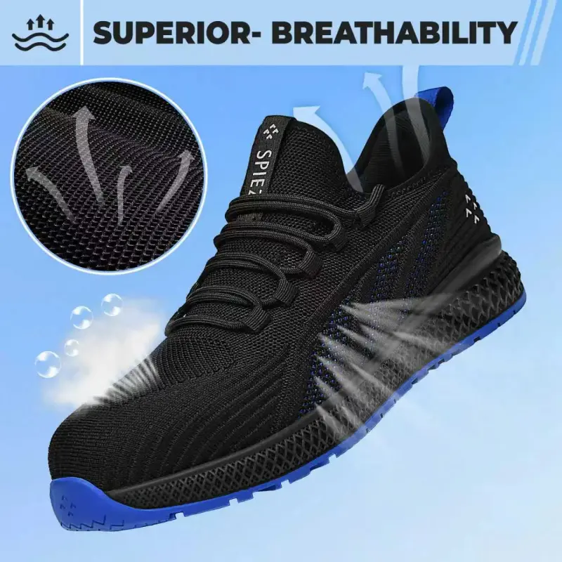 Men's Breathable Safety Sneakers - Composite Toe, Lightweight Design, Round Toe, Laces Closure, All Seasons Footwear Women & Men, Superior Breathability