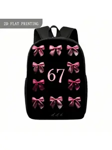 1pc Kawaii Cute Pink Bow & Number 67 Backpack - Large Capacity Lightweight School Bag with Adjustable Straps, Durable College Bookbag for, Stylish Campus for High School & for University, for Teenager