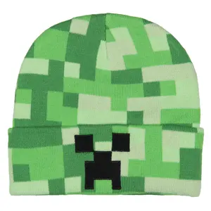 Minecraft Creeper Embroidered Face Allover Pixelated Design Gamer Cuffed Adult Beanie Hat OSFM for Men Women