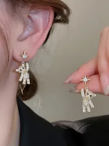 Elegant Starburst Rhinestone Bear Earrings, Lightweight Copper Material, Perfect for Daily Wear, Ideal Gift for Girlfriend or Friend