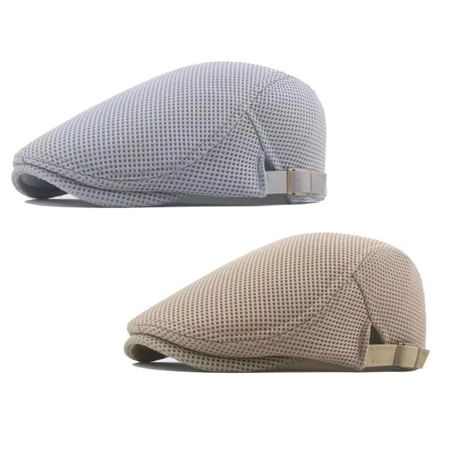 Male 2Pcs Cotton Newsboy Cap with Buckle, Breathable Mesh Adjustable Flat Ivy Irish Cabbie Fishing Hat (22.4-23.6 in) for Home Improvement Building Supplies Wallpaper & Wall Trim Use