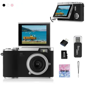 Flip-Screen CCD Style Digital Pocket Camera for Beginner Students Teenagers, Portable Selfie Compact Camera with 32G Memory Card, Card Reader, Converter Plug-in, DIY Decor Stickers and Lanyard, Perfect Gift for Back to School Season