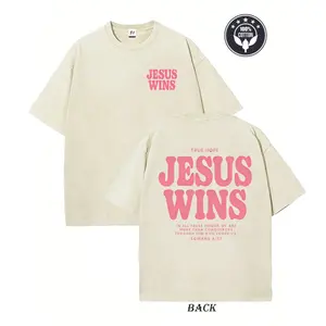 Unisex Vintage Washed "Jesus Wins" Romans 8:37 Christian Graphic Oversized Tee