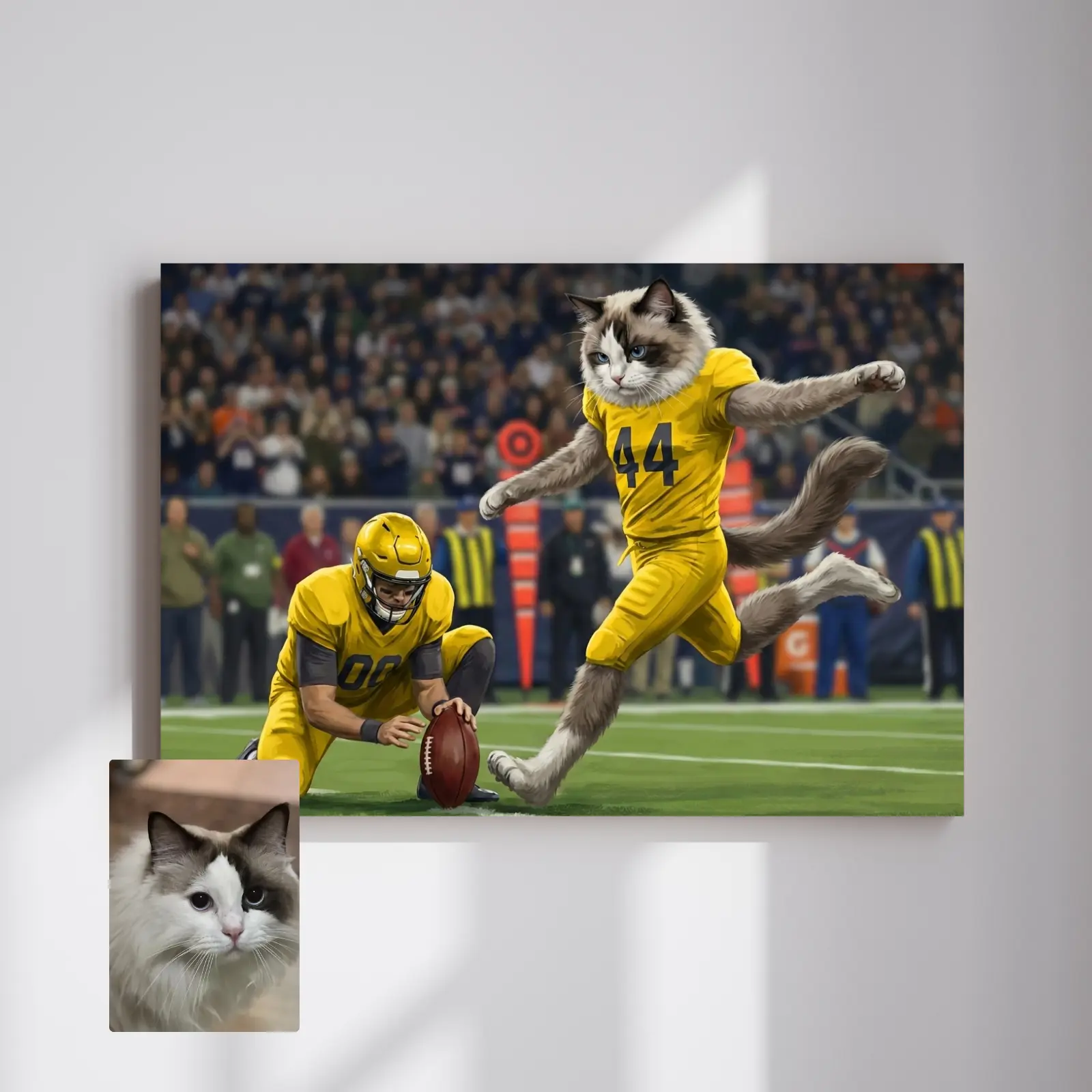 The Big Game Personalized Pet Portrait Christmas Gift Custom Cat Dog Canvas High-Quality Natural Rustic Look Solid Wood Frame Easy to Hang High-Resolution Print