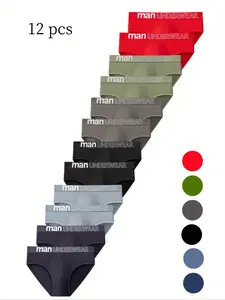 12 Pack Men's Seamless Breathable Elastic Knit Underwear, Soft Breathable Briefs, Casual Fitted Plain Design, All Season Comfort Fit, Optional Plus Size Available