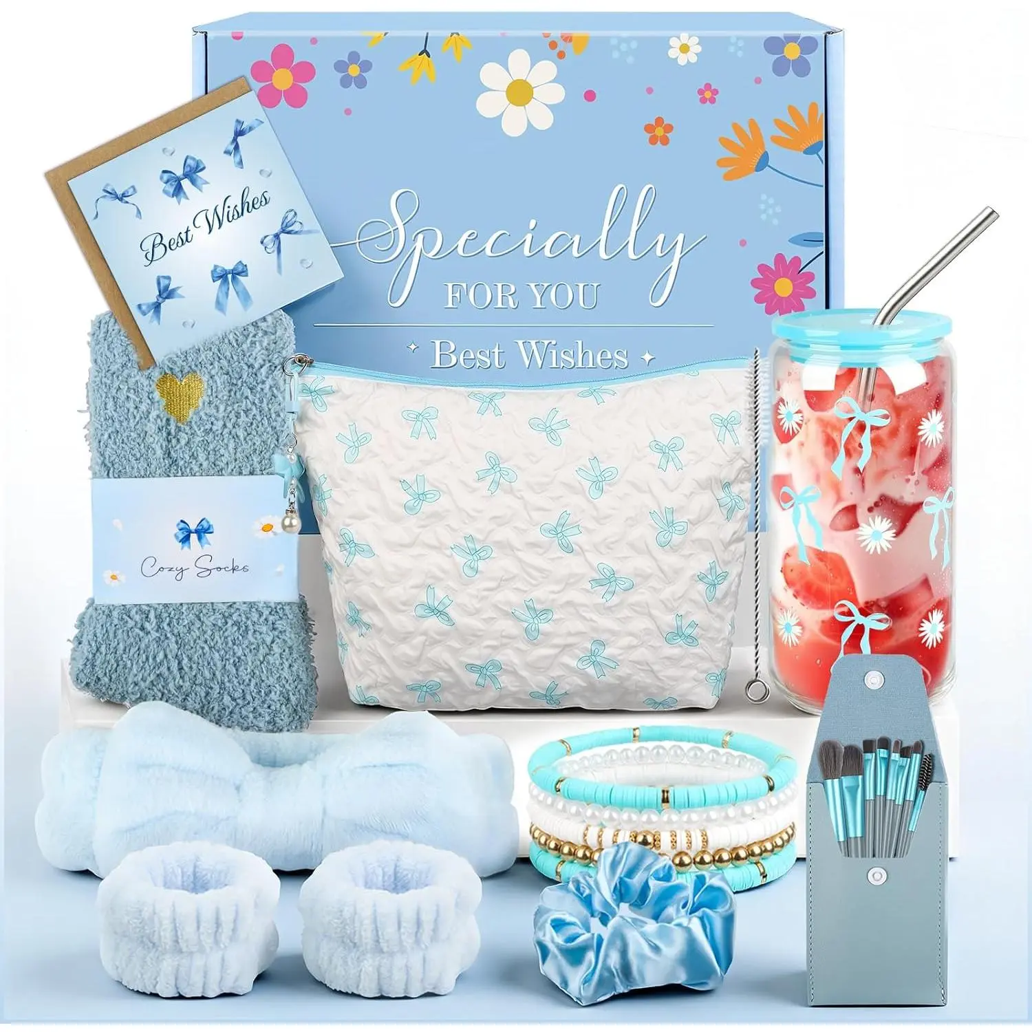 Exquisite Birthday Gifts for Girls Teens - Best Birthday Presents for Her - Unique Gift Baskets for Women - Graduation Gifts for Best Friends Girlfriend Daughter Mom Sister Coworker - Blue