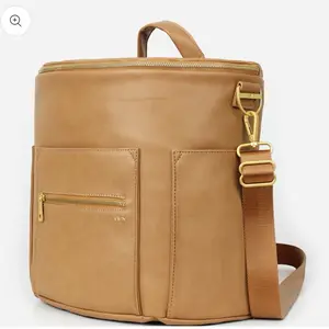 Fawn The Original Diaper Bag - Brown Leather Backpack with Zippered Pocket and Adjustable Strap
