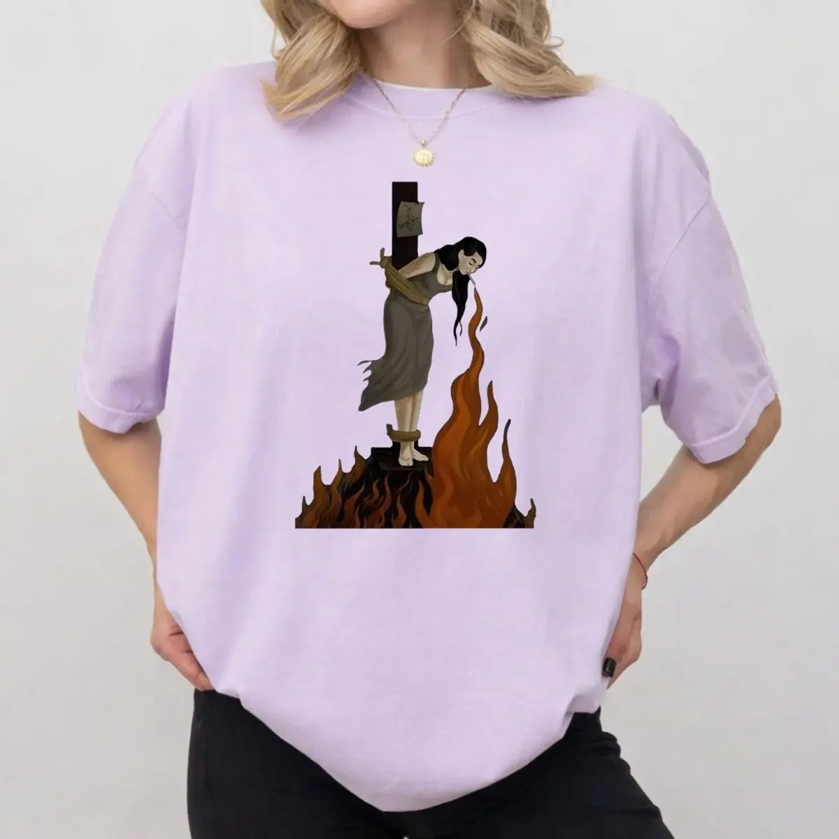 Comfort Colors Witch Lighting Cigarettte While Burning At The Stake Shirt, Dark Witchy Graphic Tee, Gothic Pagan Witchcraft Top, Unisex Garment-Dyed Tee, Casual Clothing
