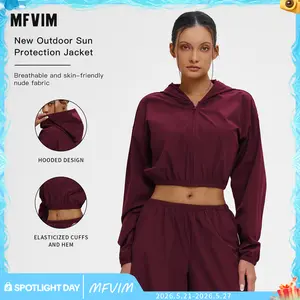 Women's Solid Zip-Up High Neck Sports Crop Jacket by MFVIM - Quick-Dry Sweat-Wicking Breathable Long-Sleeve Zip-Front Outerwear for Yoga, Gym, Tennis, Pickleball, Ladies' Activewear for All Seasons