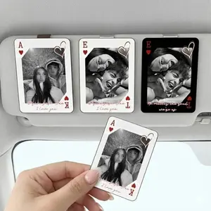 Personalized Couple Photo Car Visor Clip, Drive Safe I Love You Gift for Him, Valentine’s Day Playing Card Sun Visor Decor