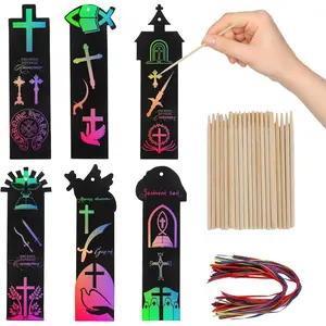 Rainbow Scratch Bookmarks Easter Basket Stuffers Party Favors with 60 Ribbons 30 Bamboo Stylus Bible Art Crafts Sunday School Crafts Christmas Scratch Off Cards Religious Gifts