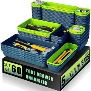 Tool Box Organizer Tray, Toolbox Desk Drawer Organizer, Tool Box Tray, Toolbox Organization for Rolling Tool Chest (60PCS (Blue+Green))