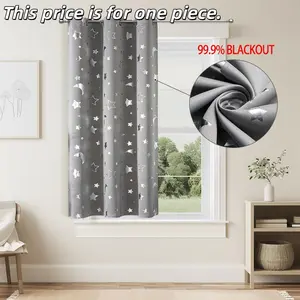 1pc Silver Color Star Moon Curtain, Sunshade Blind for Bedroom Living Room, Ready Made Full Lining, Ideal for Background Wall, Blackout Window Cover, Home Decoration Curtain