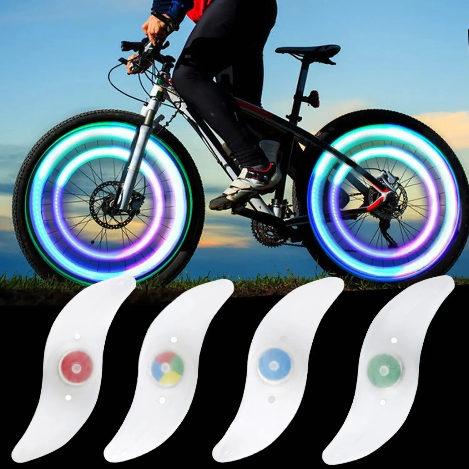 4 Piece Bicycle Spoke Decorative Lights, Bicycle Accessories, Multi-Flash Modes LED Wheel Light Warning Lamp, Safety, Bike Lights for Night Riding, Various Lighting Colors for Mountain Road City Bikes, Ebikes
