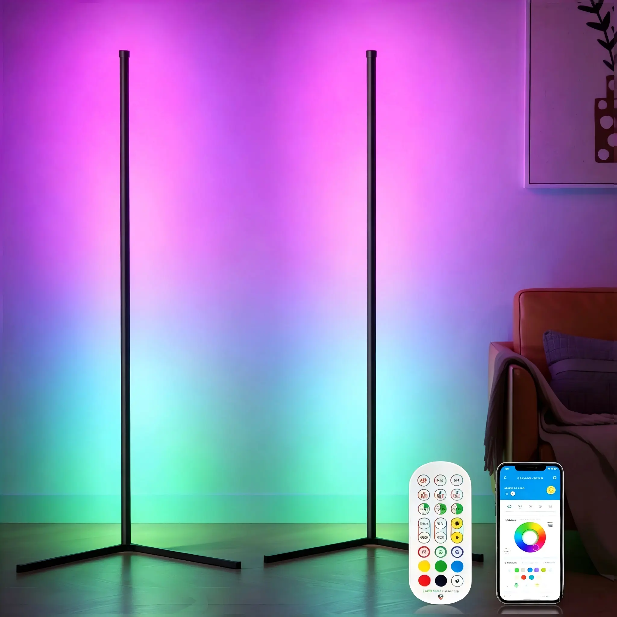 DAYBETTER Modern Plastic Smart RGB LED Corner Floor Lamp, 16M Colors, Music Sync, APP & Remote Control, Dimmable Indoor Home Light, Ideal for Interior Room Decor & LED Lights Bedroom,home decor