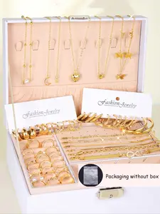 Elegant Simple Metal Style Vintage Jewelry for Summer, Women's Earrings Necklace & Rings & Bracelet & Earrings & Anklet Chain, Five-in-one Fashion Jewelry Accessories Suit for Gift Back To School, 90s Vintage Jewelry, Cute Jewelry