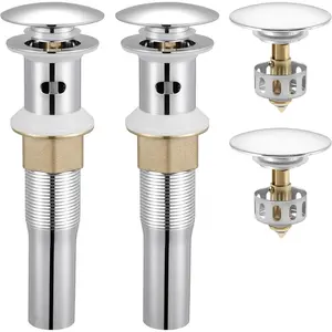 Bathroom Sink Drain with Detachable Hair Catcher Basket, Pop Up Drain Stopper with Overflow Anti-Clogging Vanity Vessel Sink Drain, Polished Chrome 2 Pack 304 Stainless Steel, S2013A-CH-P2