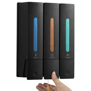 3-Chamber 1200ML Wall-Mounted Shampoo & Conditioner Dispenser - No-Drill, Hand Transparent Bottles, Ideal for Bathroom, Hotel, & Shower