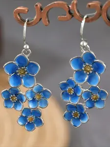 1pair of Beautiful and Retro Blue Small Flower Pendant Earrings, Exquisite and Elegant Women's Jewelry Accessories, Perfect Choice for Festival Gifts